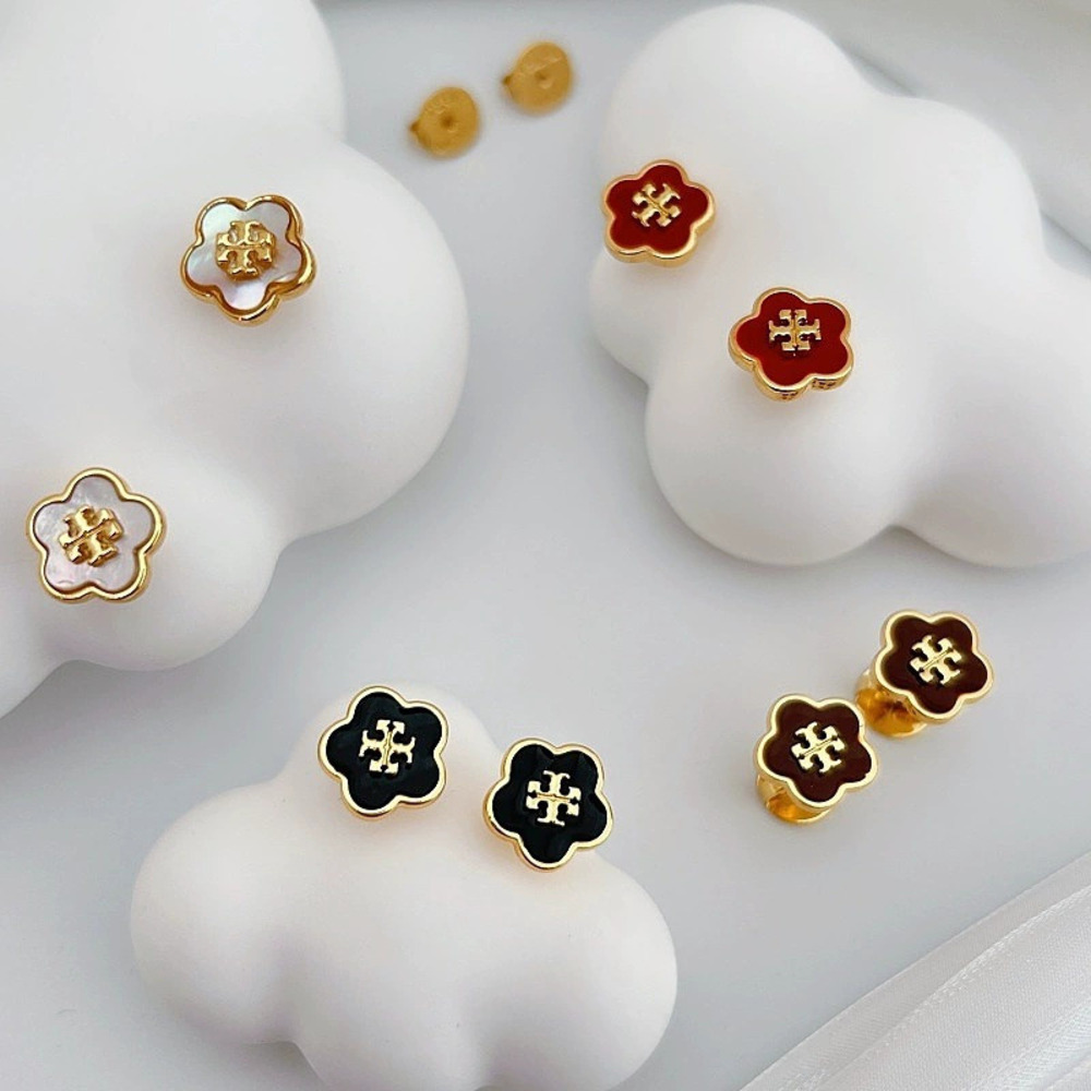 Tory Burch Letter Drip Glaze Shell Earrings